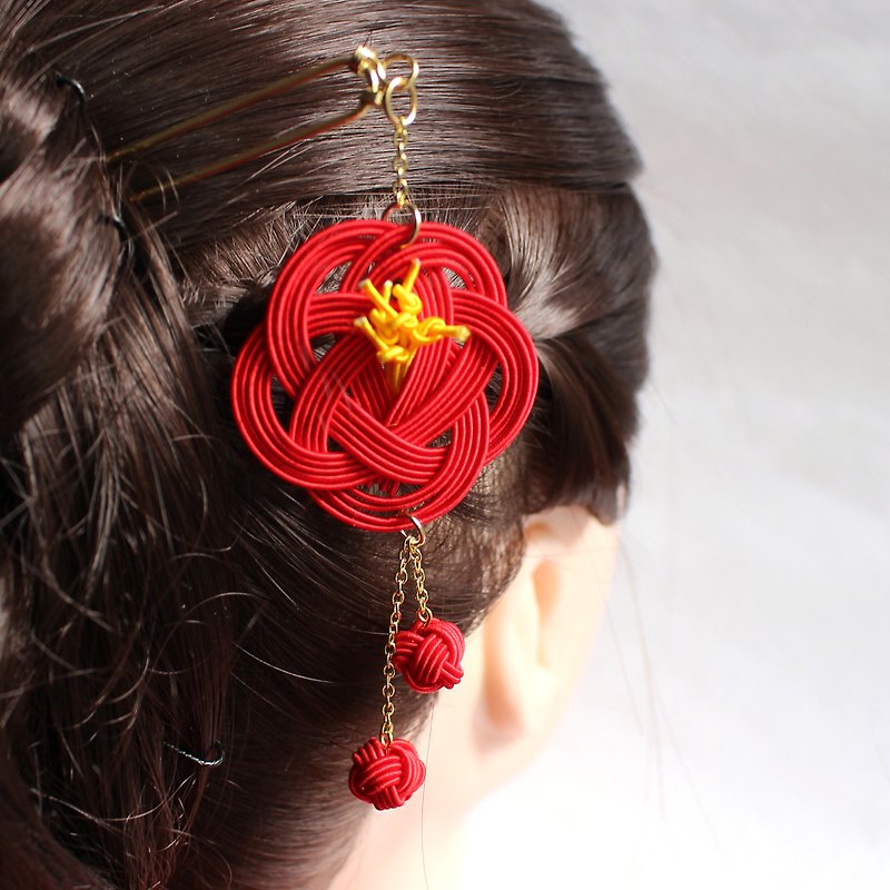 japanese style hair accessory / mizuhiki / japan / traditional / flower / cute - 髮飾 - 絲．絹 紅色