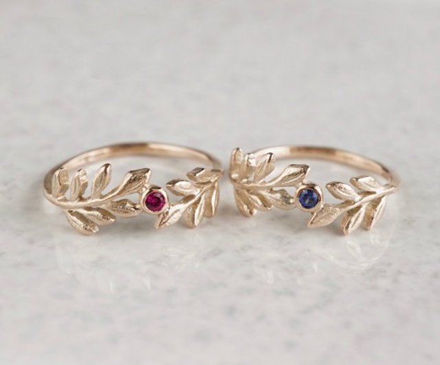 Foliage birthstone ring [R100K10(BS)] - 設計館ateliersimo 戒指- Pinkoi