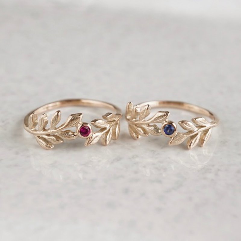 Foliage birthstone ring 　R100K10(BS) - 戒指 - 其他金屬 金色