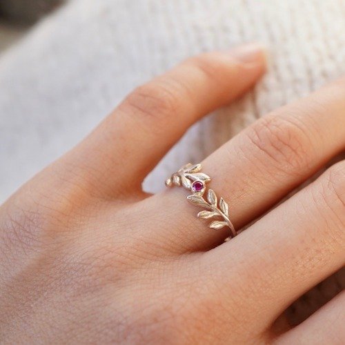 Foliage birthstone ring [R100K10(BS)] - 設計館ateliersimo 戒指- Pinkoi