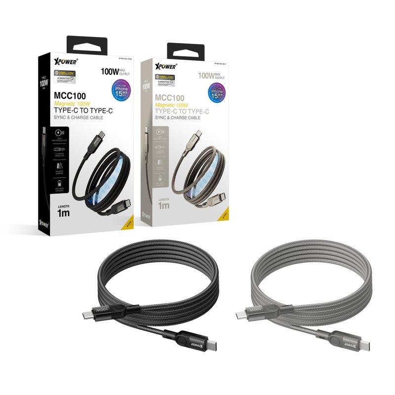 XPower MCC100 1M magnetic absorption nano aluminum alloy 100W Type-C TO Type-C charging cable - อุปกรณ์เสริมอื่น ๆ - โลหะ หลากหลายสี