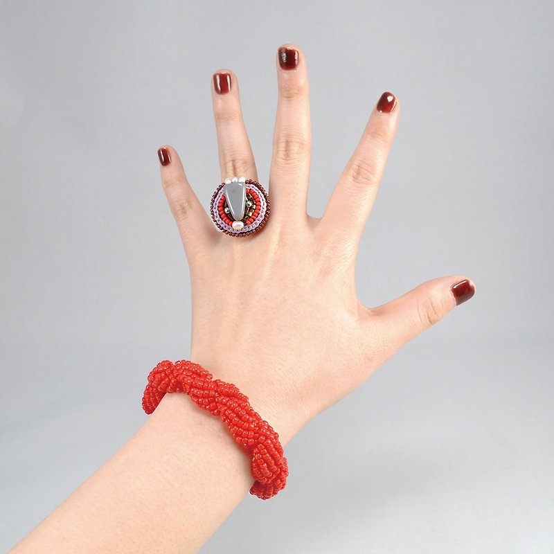 red beaded bracelet, twisted bracelet, spiral bracelet, statement bracelet,2 - Bracelets - Plastic Red