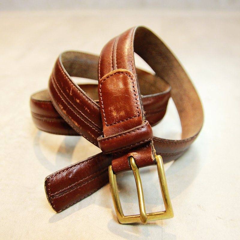 Tsubasa.Y ancient house red and brown metal side buckle ancient leather belt 004, leather belt - เข็มขัด - หนังแท้ 