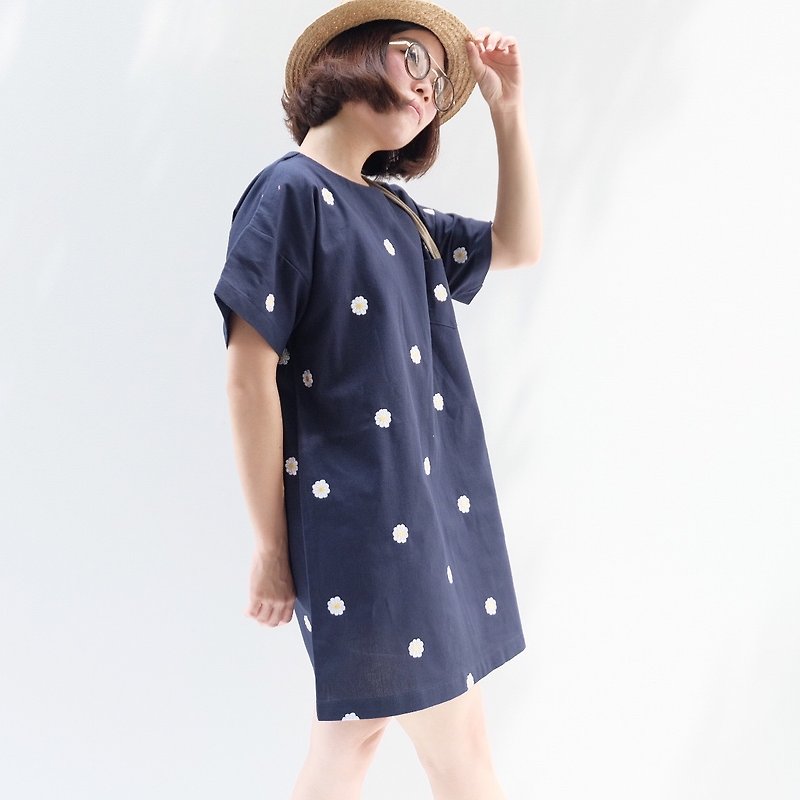 デイジー服装：紺 - ワンピース - コットン・麻 ブルー