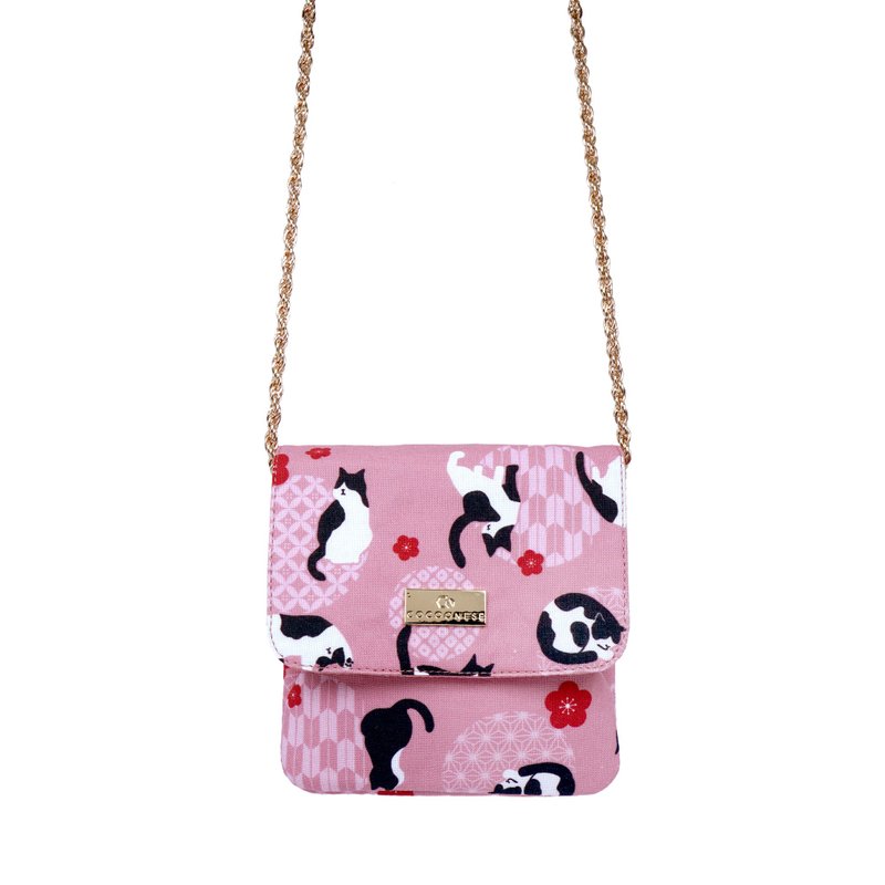 口金錢包 / 口金短夾 / 斜挎錢包- 牛奶貓 - 錢包/皮夾/長短夾 - 棉．麻 粉紅色