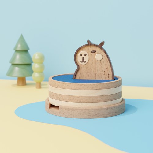 獨木設計 UniWoodesign 泡澡水豚 - 杯墊手機架組