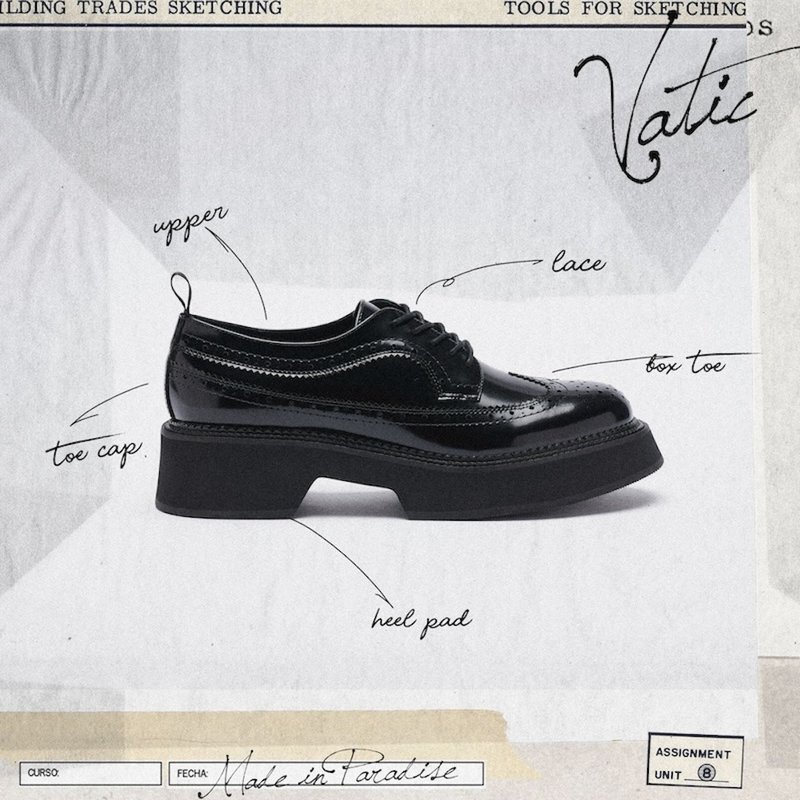 VATIC WINGTIP BROGUES SHOES POLISHED BLACK 45mm厚底皮鞋 增高 - 男牛津鞋/樂福鞋 - 真皮 黑色
