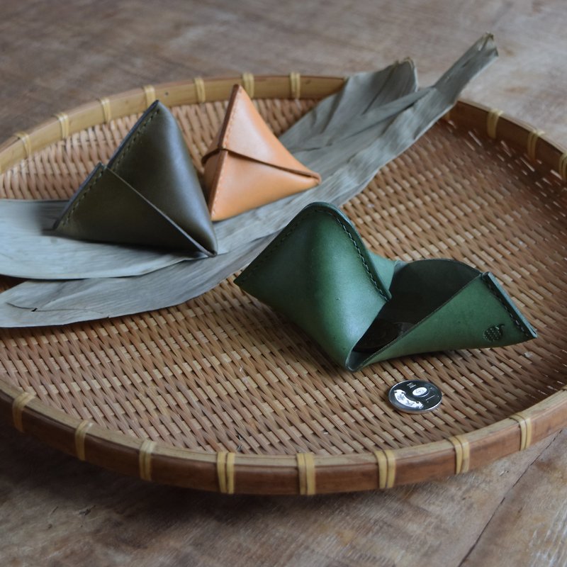 【Zongzi Coin Purse】Dragon Boat Festival / Vegetable Tanned Leather / Handmade / Gift - Coin Purses - Genuine Leather Green