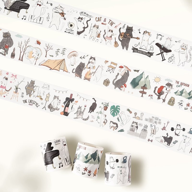 ねこ(Neko)醬 和紙膠帶 5米卷 3卷套裝 - 紙膠帶/和紙/PET - 紙 多色