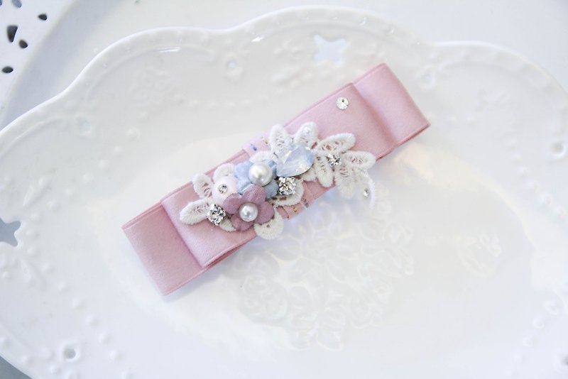 Happy Lace Flower Pink French Clip Limited Edition - Hair Accessories - Cotton & Hemp Pink