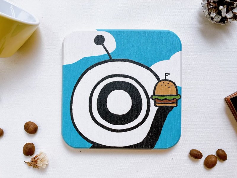 【療癒珪藻土杯墊】單眼怪吃漢堡 - 杯墊 - 其他材質 藍色