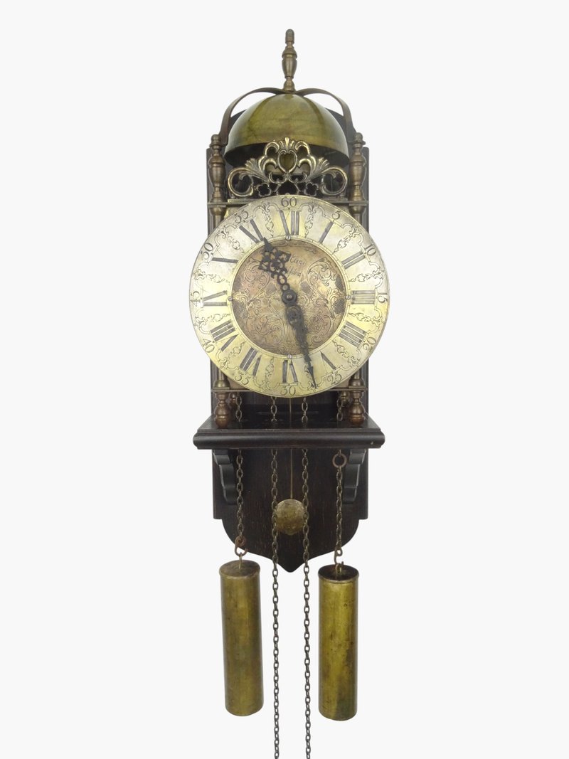 English Robert Evans Antique Vintage Lantern Wall 8 Day Clock - 時鐘/鬧鐘 - 木頭 咖啡色