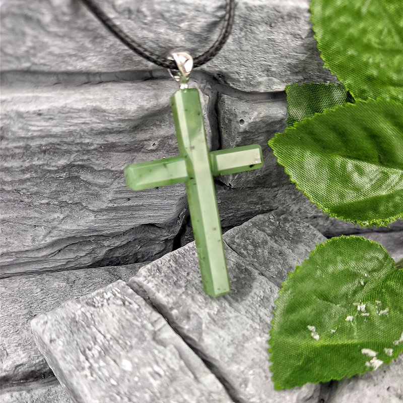 Green jade christian cross pendant religious spiritual jewelry. - Necklaces - Jade Green