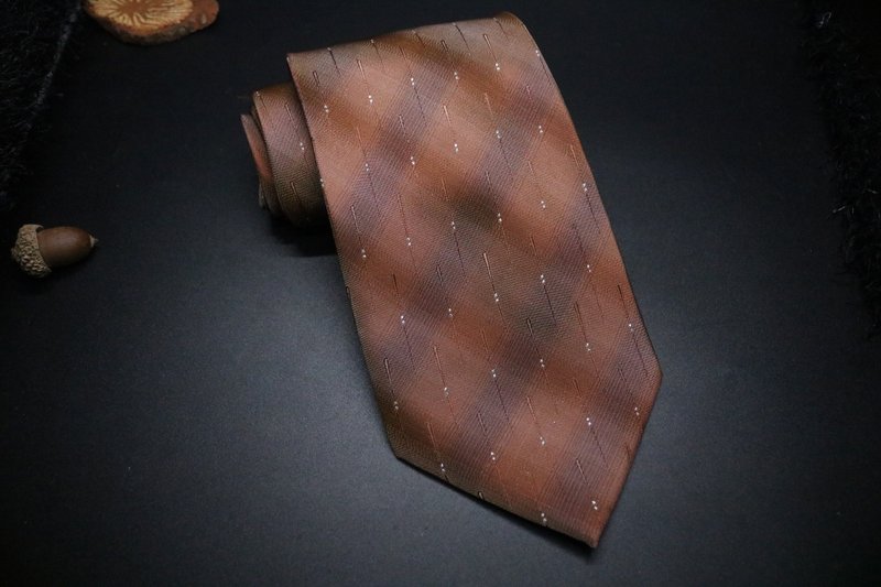 咖啡色銀線領帶/紳士商務正裝necktie - 領帶/領帶夾 - 絲．絹 咖啡色