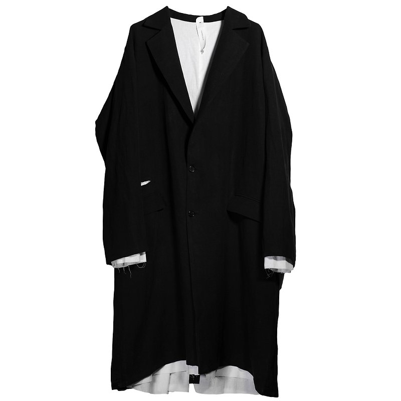 層次長外套 "Kovi" - 外套/大衣 - 棉．麻 黑色