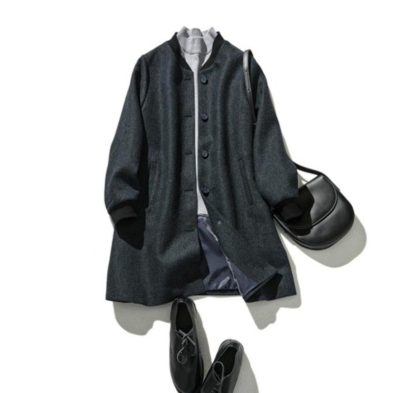 The main outerwear for the coming season Wool blend herringbone fabric blouson coat Navy 231013-2 - เสื้อแจ็คเก็ต - ขนแกะ 