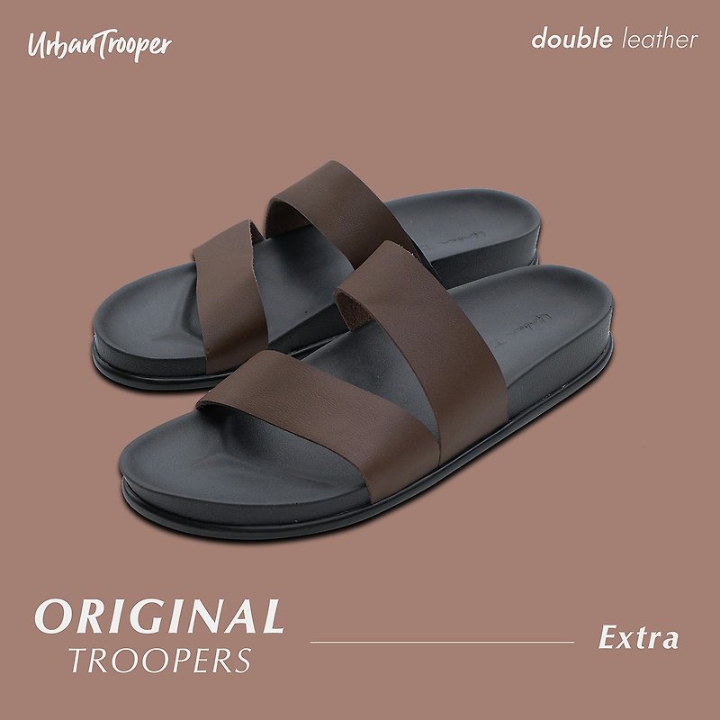 Urban Trooper, Original Troopers Leather, Color : Hazelnut - Slippers - Genuine Leather Brown