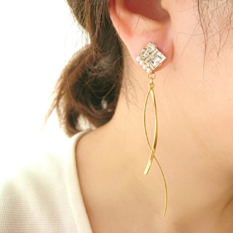 Square bijou wave Clip-On, earrings - Earrings & Clip-ons - Crystal Gold