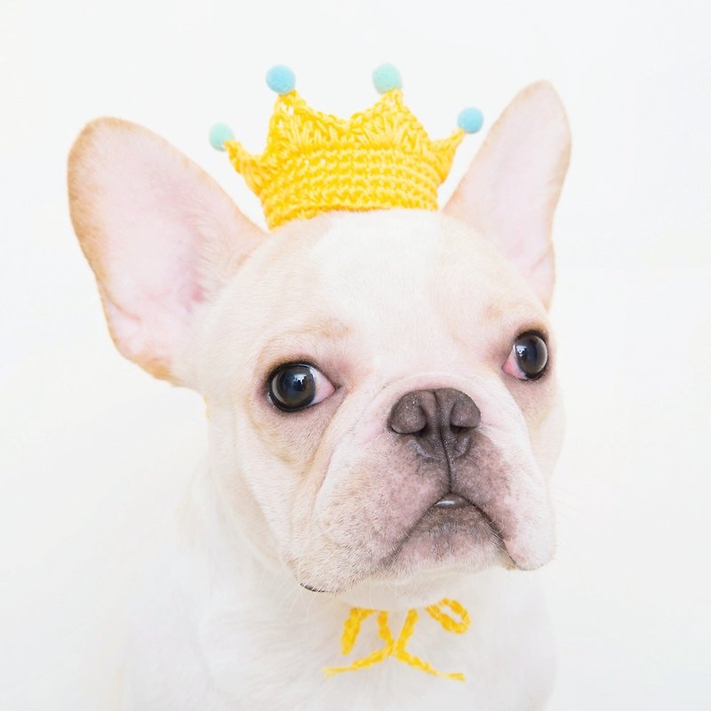 Fairy tale little prince pet dog cat hand-woven custom crown - ชุดสัตว์เลี้ยง - ผ้าฝ้าย/ผ้าลินิน สีเหลือง