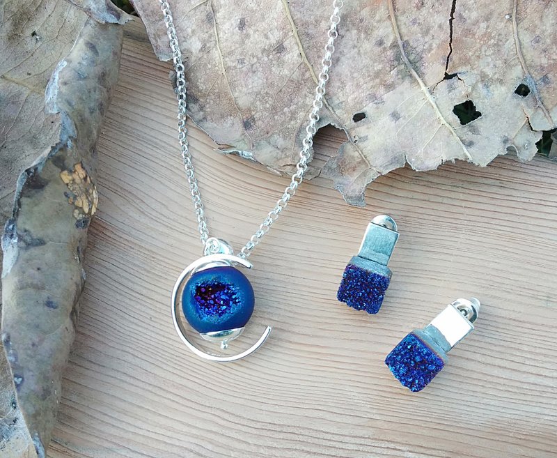 【聖誕飾品】星空系列 - 925銀 星月 水晶項鏈 - 項鍊 - 水晶 藍色