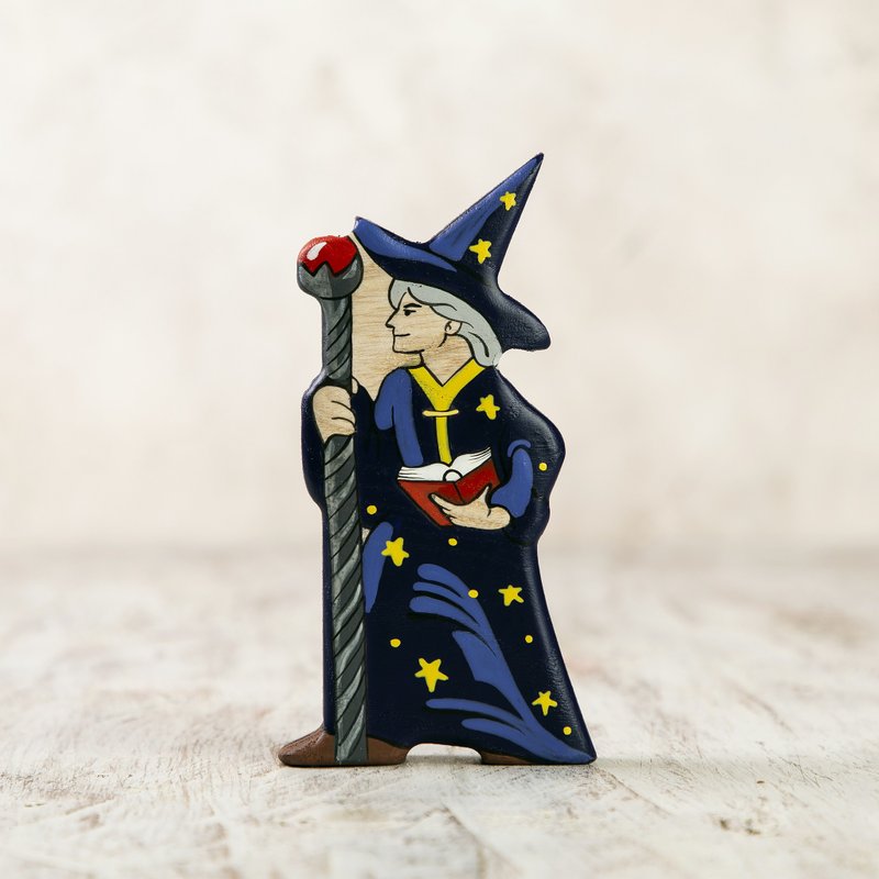 Wooden Magician figurine wizard - Kids' Toys - Eco-Friendly Materials Blue