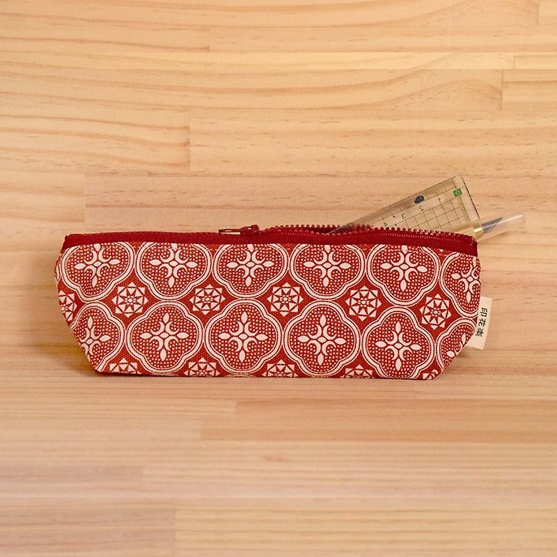 Pencil Case / Begonia Glass Pattern / Lady Rouge - Pencil Cases - Cotton & Hemp Red