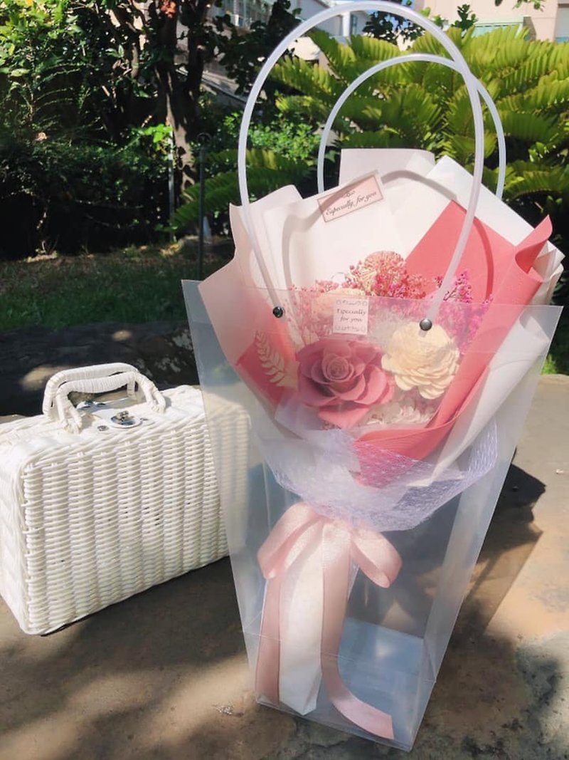 Mist Rose Pink Preserved Rose Fragrance Bouquet/Valentine's Day Bouquet/Proposal Bouquet/Graduation Bouquet/Teacher Appreciation Bouquet - ช่อดอกไม้แห้ง - พืช/ดอกไม้ 