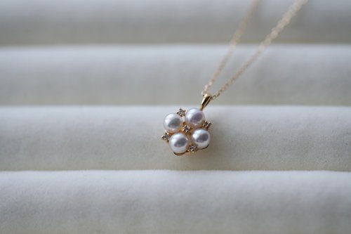 KOKO PEARL JEWELRY 18k金 四葉草設計 鑲鑽akoya海水珍珠項鍊