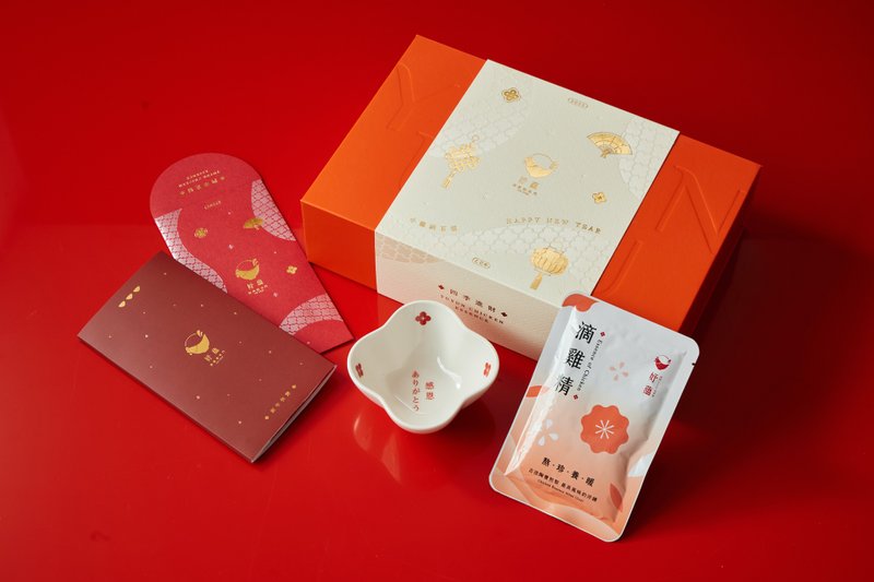 The first choice for gifts for elders during the New Year [Yu Yun's Chicken Essence Specialty] 6 pieces of room temperature chicken essence and a porcelain bowl of thanks - อาหารเสริมและผลิตภัณฑ์สุขภาพ - สารสกัดไม้ก๊อก สีทอง