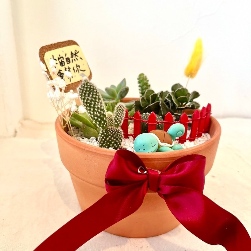 Succulent potted Pokémon Pokémon Squirtle micro landscape succulent potted Pokémon customized gift - ตกแต่งต้นไม้ - พืช/ดอกไม้ สีเขียว