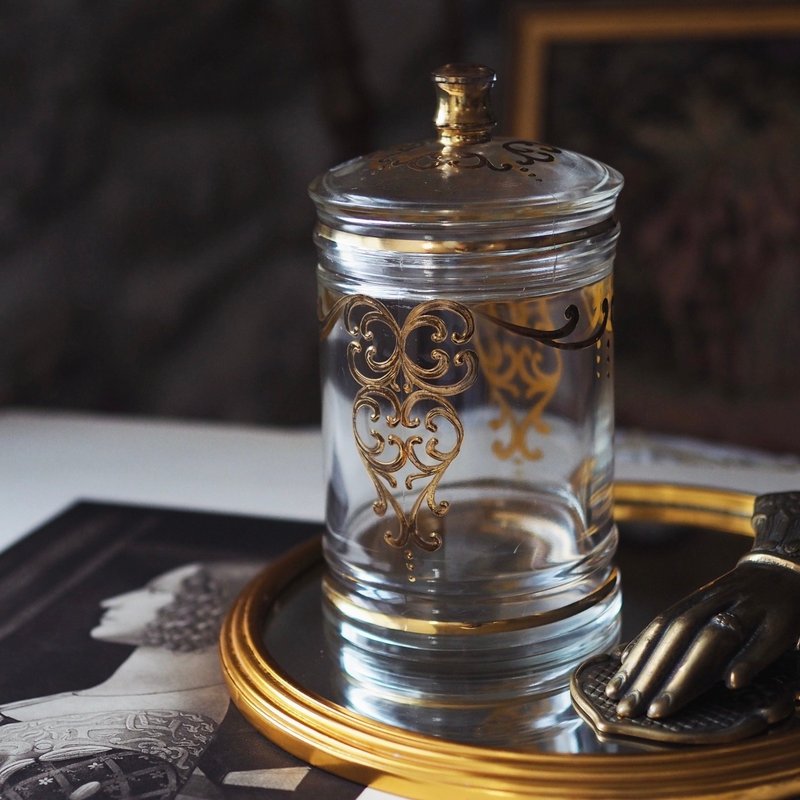 French brand CLERIK hand-painted enamel vintage glass jar - กล่องเก็บของ - แก้ว สีใส