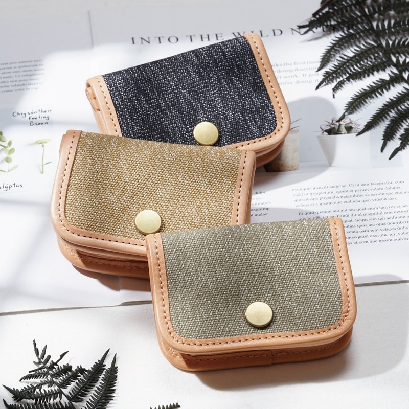 【Hiyori Essentials】日和小物 帆布拼接植鞣革 卡片包 - 名片夾/名片盒 - 真皮 多色