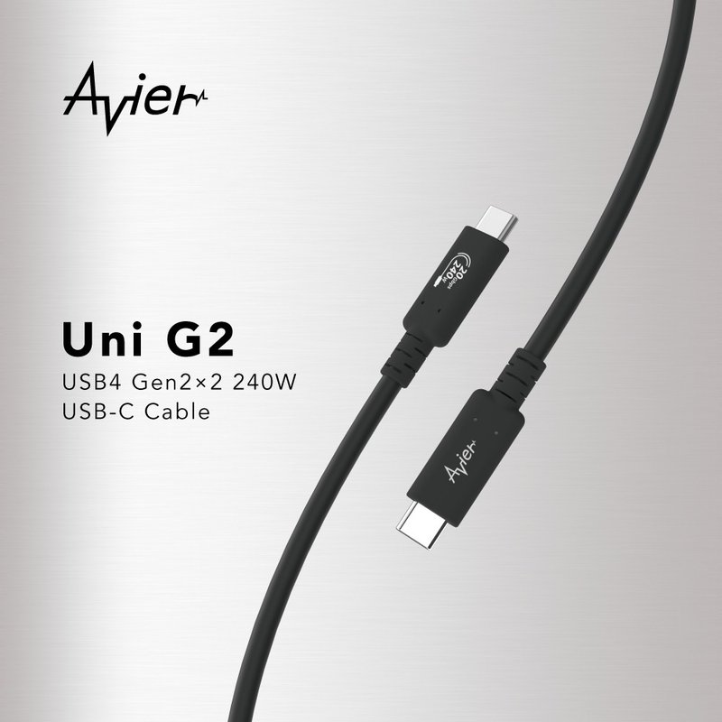 【Avier】Uni G2 USB4 Gen2x2 240W High Speed Data Transfer Charging Cable 2M - ที่ชาร์จ - ทองแดงทองเหลือง สีดำ