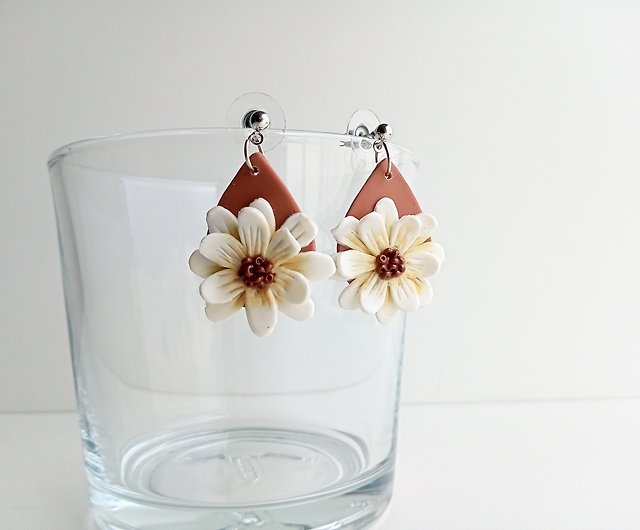 Stormy in White and Translucent Polymer Clay Earrings | Cute Simple Polymer Clay Drop Earrings