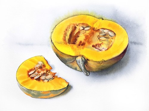 WallArtHome Pumpkin original watercolor painting by artist Irina Zhunaeva