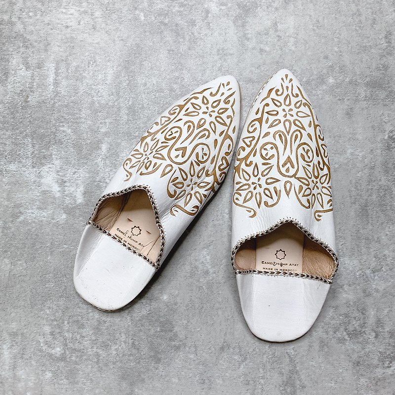 Limited Moroccan salar balgha white - Indoor Slippers - Genuine Leather White