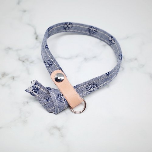 Michu Pet Collars #美珠手作 貓咪 | 貓 項圈 (不含吊牌) 無印 可愛 變形蟲 牛仔 日本布+植鞣皮 贈鈴鐺