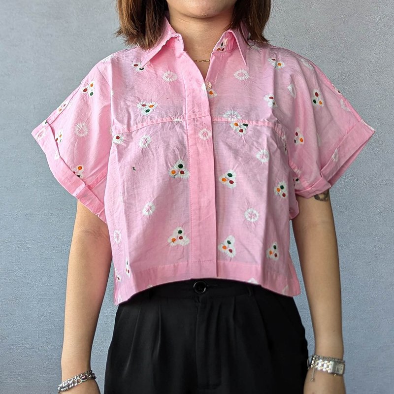 PUPUT Batik Pattern Crop Top - Bright Pink - PUP005 - เสื้อผู้หญิง - ผ้าฝ้าย/ผ้าลินิน หลากหลายสี