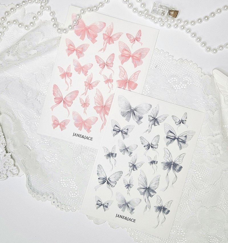 Ribbon Core Butterfly Transparent Sticker - 貼紙 - 其他材質 