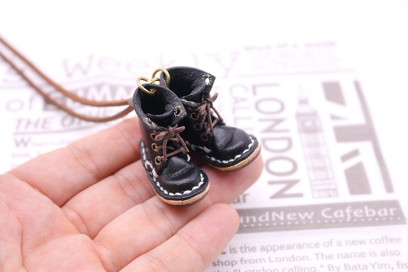 Small leather boots necklace ｜ Black - Necklaces - Genuine Leather Black