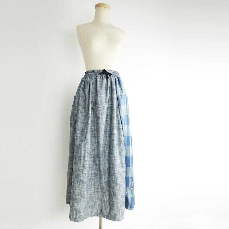Urb. Blue Moon Sea / Pocket Stitch / Extra Long Skirt - กระโปรง - ผ้าฝ้าย/ผ้าลินิน สีน้ำเงิน