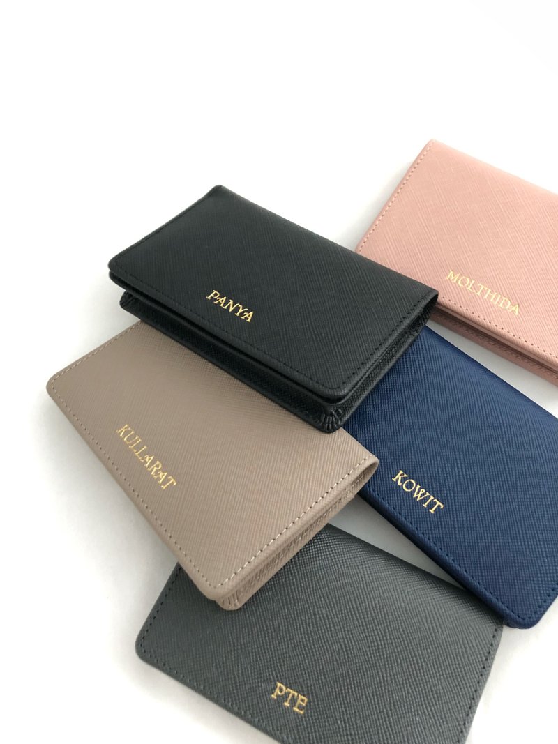 Personalized Leather Business Card Wallet - กระเป๋าใส่เหรียญ - หนังแท้ สีกากี