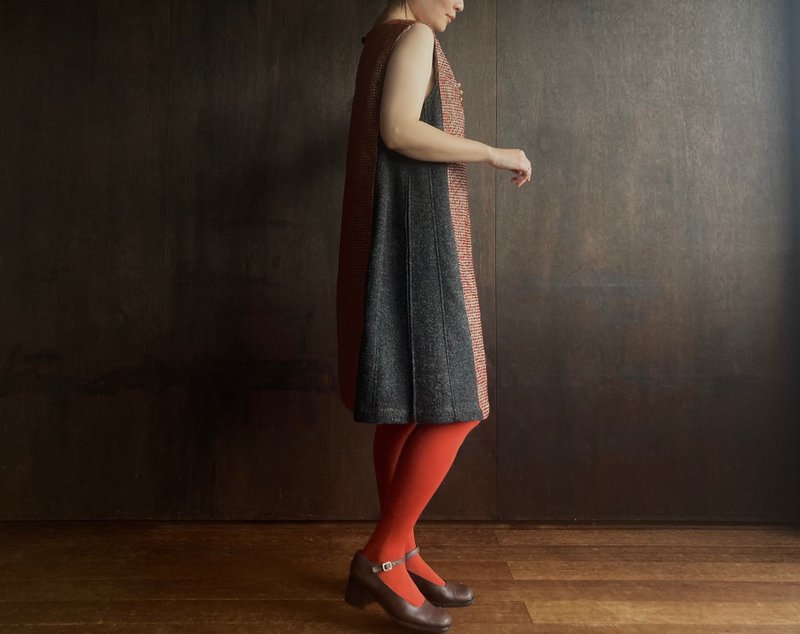 Polyester One Piece Dresses Red - Winter dress orange forest/dark brown vintage buttons