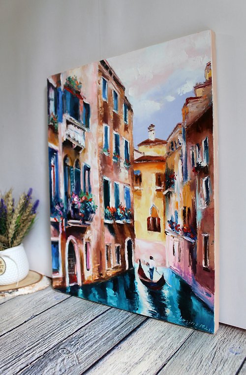 ヴェネツィア絵画イタリアオリジナルアートヴェネツィアアートワーク風景油絵都市