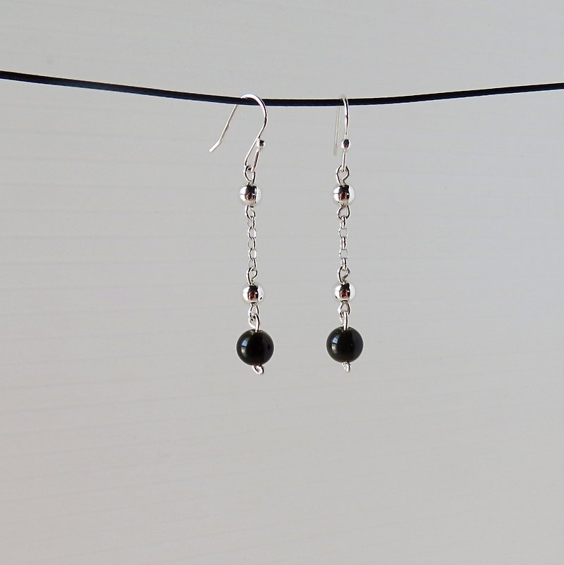 [Opium poppy ﹞ ﹝ love ‧ chain] Silver ******fashion "lucky stone" Sands obsidian earrings******* anti-villain, Lucky - Earrings & Clip-ons - Gemstone 