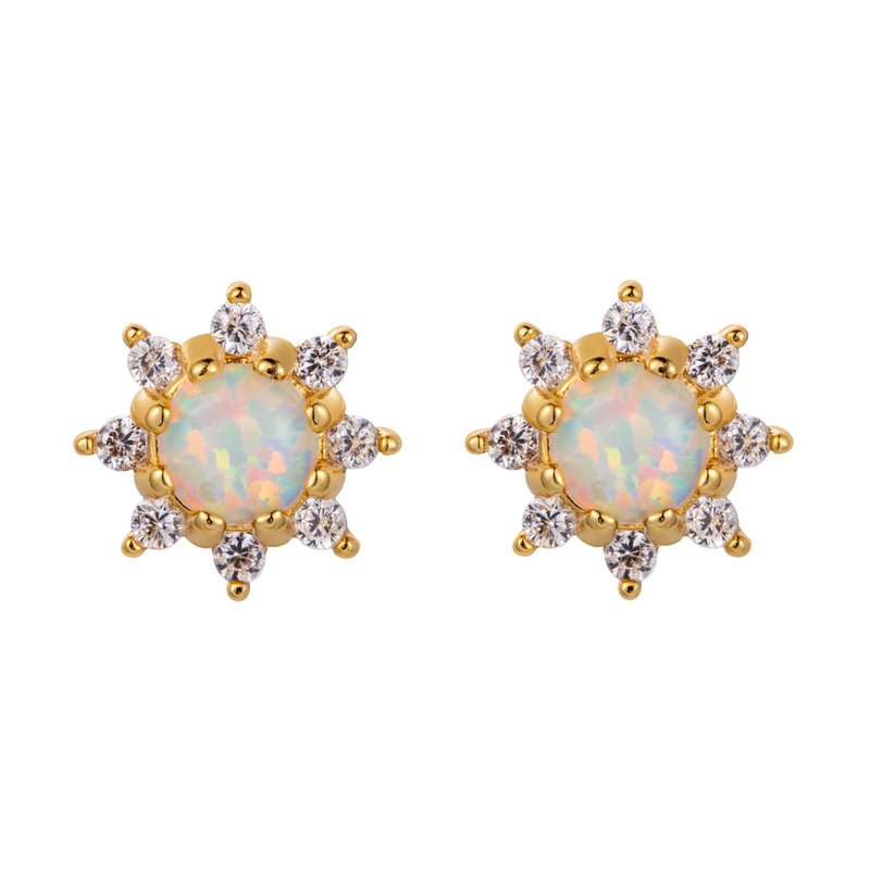 Starry blooming opal earrings, 14k gold plated, anti-allergic steel pin on-ear earrings, exclusive design - ต่างหู - เครื่องประดับพลอย ขาว