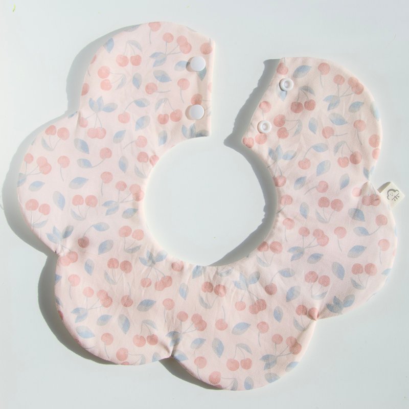 Cherry pink baby bib and flower bag - ผ้ากันเปื้อน - ผ้าฝ้าย/ผ้าลินิน สึชมพู