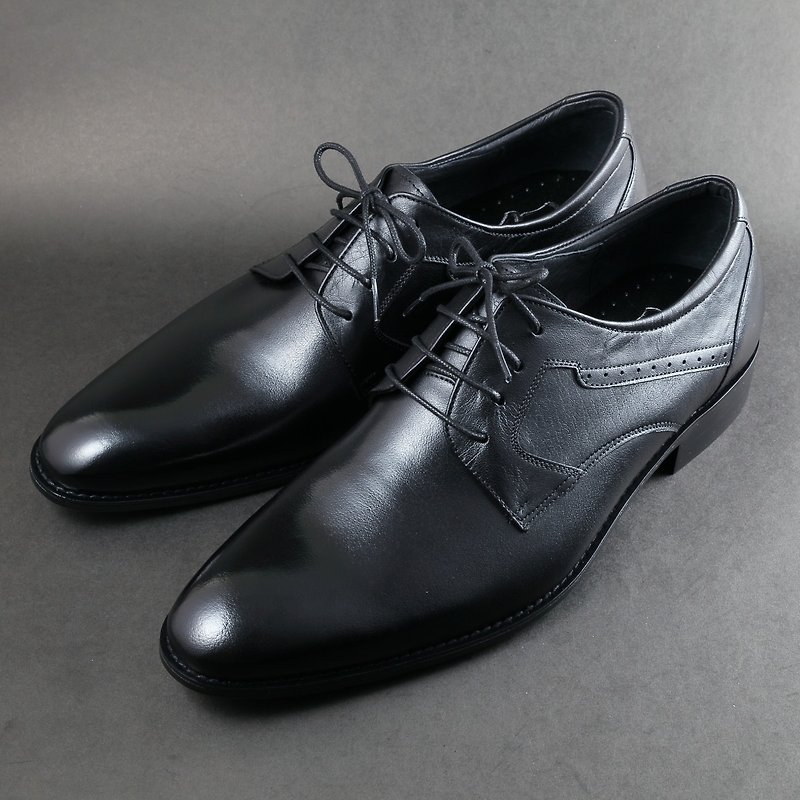 Yashi Textured Lace-up Leather Derby Shoes-Monarch Black - รองเท้าหนังผู้ชาย - หนังแท้ สีดำ