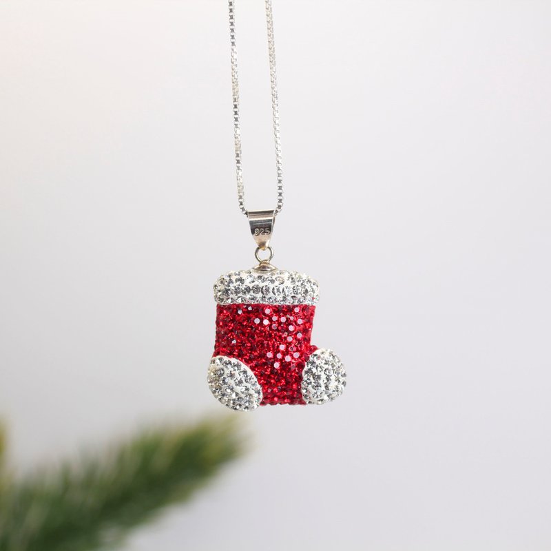 Christmas stocking。NECKLACE。CRYSTAL JEWELRY SERIES - สร้อยคอ - วัสดุอื่นๆ ขาว