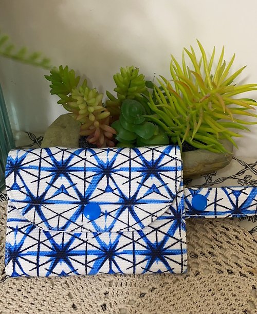 hazelnut 北歐風格藍色幾何圖案多層小收納袋多功能小包零錢包